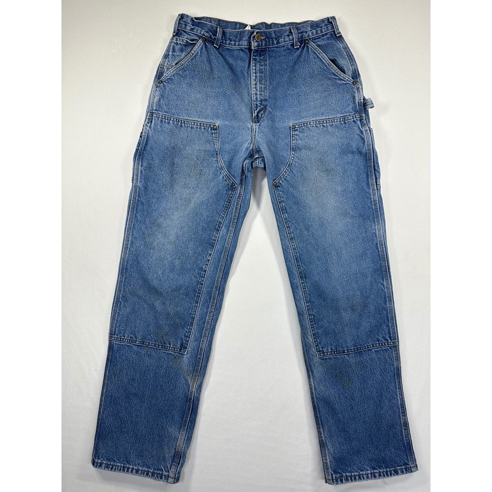 VTG Carhartt B73 DST Double Knee Carpenter Jeans Faded Logger 36x34 Distressed